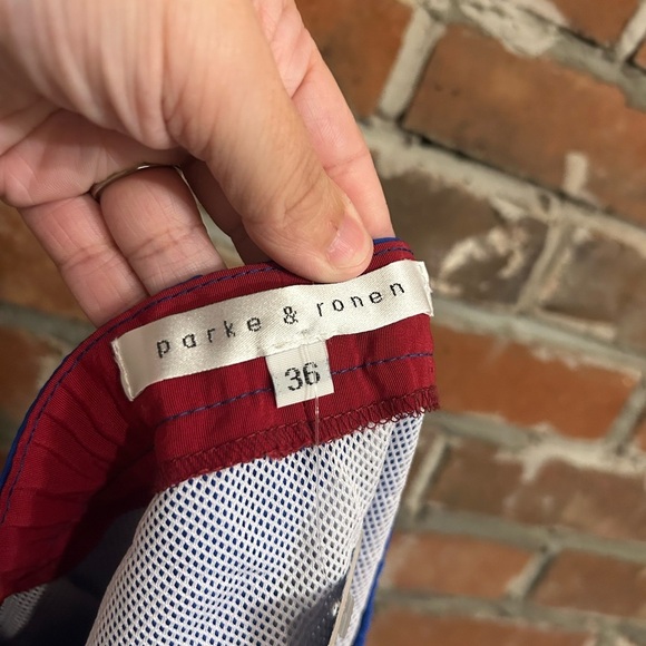 Parke & Ronen Red and Blue Trimmed Swimtrunks Size 36 - Picture 7 of 8